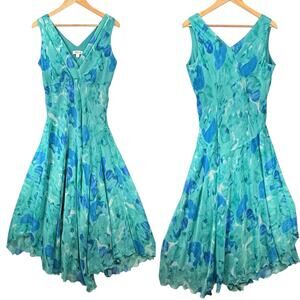 Y2K Babydoll Midi Dress SIZE 12 Asymmetrical Chiffon Floral Sleeveless Fairy